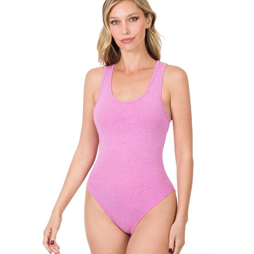 Zenana Premium Scoop Neck Racerback Tank Top Bodysuit Pink Purple Size Small
